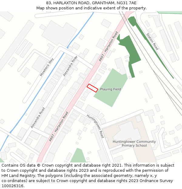 83, HARLAXTON ROAD, GRANTHAM, NG31 7AE: Location map and indicative extent of plot