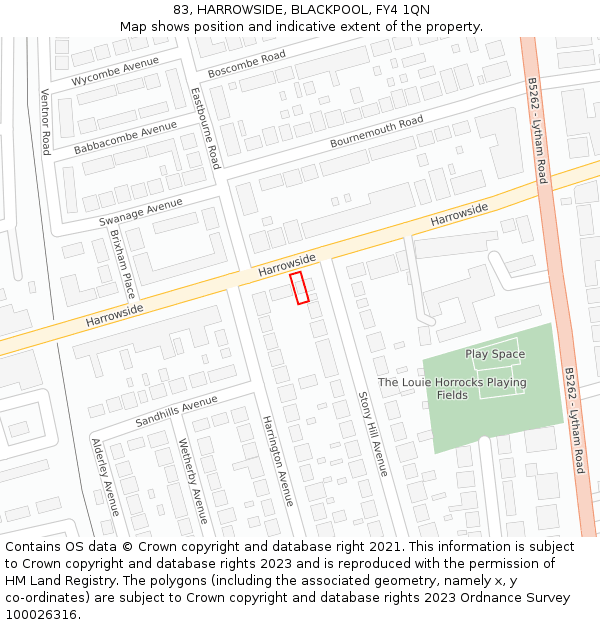 83, HARROWSIDE, BLACKPOOL, FY4 1QN: Location map and indicative extent of plot