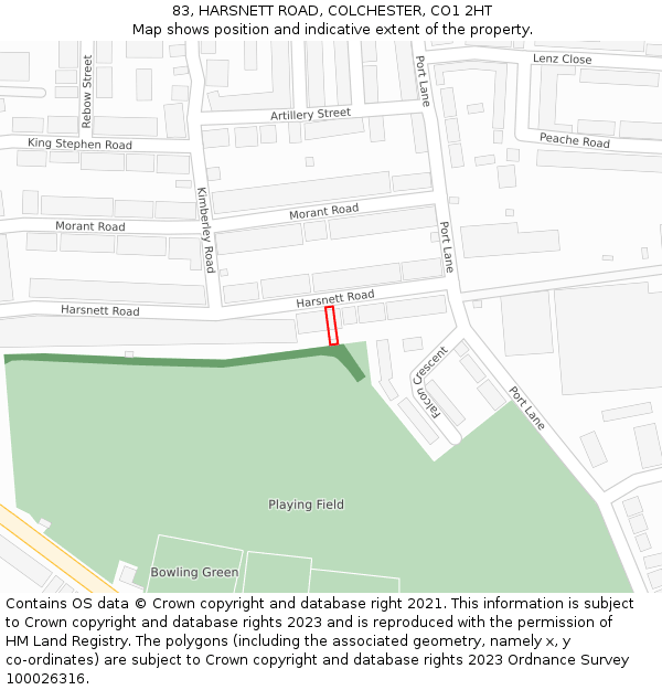 83, HARSNETT ROAD, COLCHESTER, CO1 2HT: Location map and indicative extent of plot