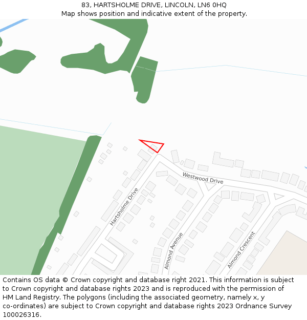 83, HARTSHOLME DRIVE, LINCOLN, LN6 0HQ: Location map and indicative extent of plot