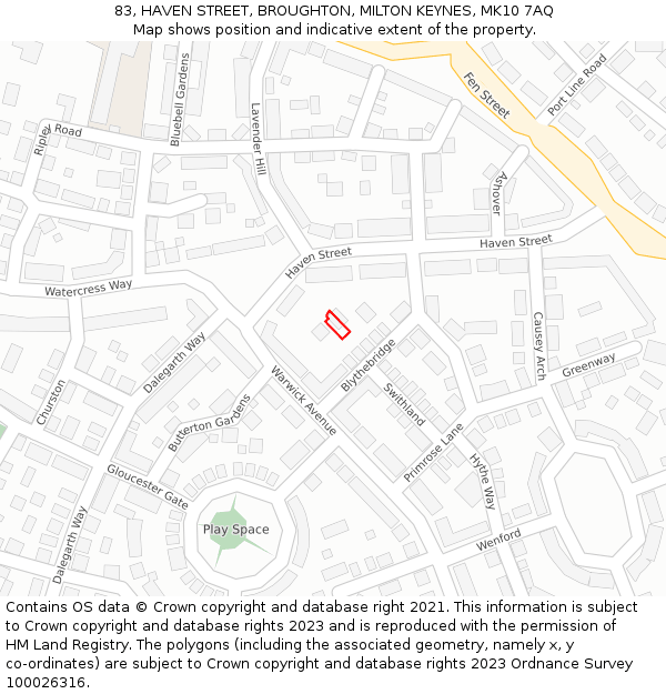 83, HAVEN STREET, BROUGHTON, MILTON KEYNES, MK10 7AQ: Location map and indicative extent of plot