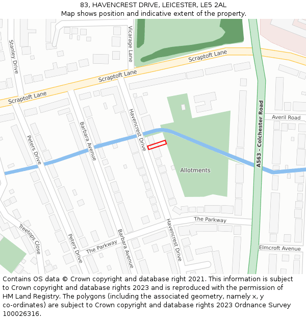 83, HAVENCREST DRIVE, LEICESTER, LE5 2AL: Location map and indicative extent of plot