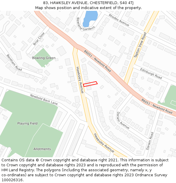 83, HAWKSLEY AVENUE, CHESTERFIELD, S40 4TJ: Location map and indicative extent of plot