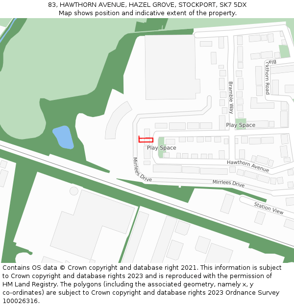 83, HAWTHORN AVENUE, HAZEL GROVE, STOCKPORT, SK7 5DX: Location map and indicative extent of plot