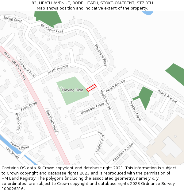 83, HEATH AVENUE, RODE HEATH, STOKE-ON-TRENT, ST7 3TH: Location map and indicative extent of plot