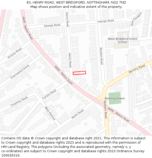 83, HENRY ROAD, WEST BRIDGFORD, NOTTINGHAM, NG2 7ND: Location map and indicative extent of plot