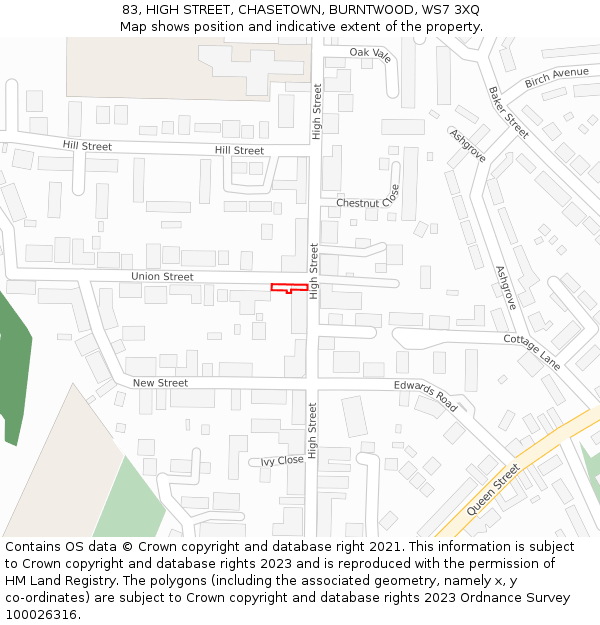 83, HIGH STREET, CHASETOWN, BURNTWOOD, WS7 3XQ: Location map and indicative extent of plot