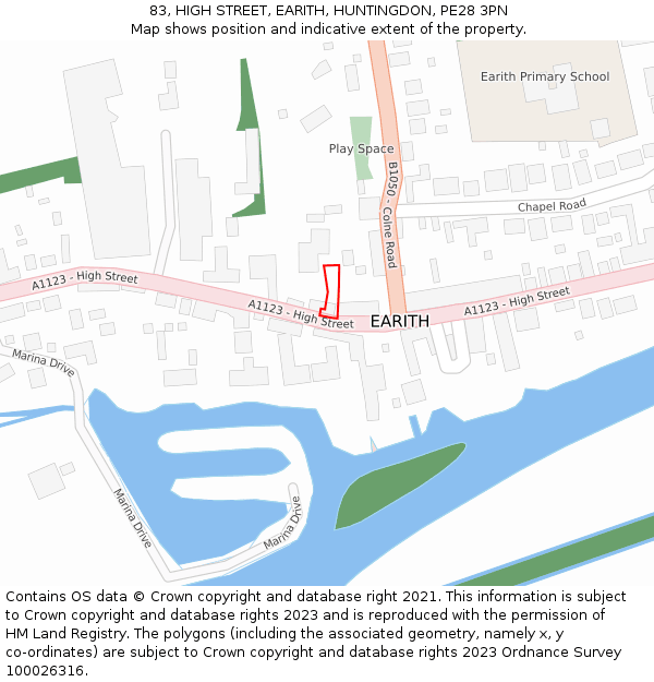 83, HIGH STREET, EARITH, HUNTINGDON, PE28 3PN: Location map and indicative extent of plot