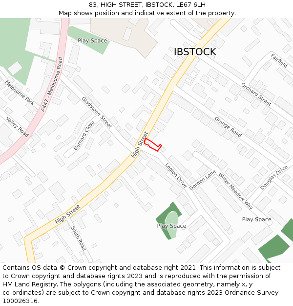 83, HIGH STREET, IBSTOCK, LE67 6LH: Location map and indicative extent of plot