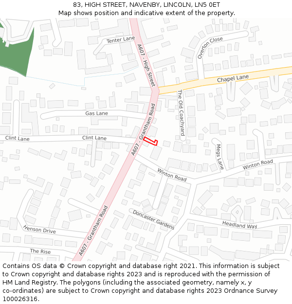 83, HIGH STREET, NAVENBY, LINCOLN, LN5 0ET: Location map and indicative extent of plot