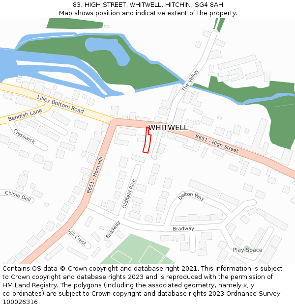 83, HIGH STREET, WHITWELL, HITCHIN, SG4 8AH: Location map and indicative extent of plot