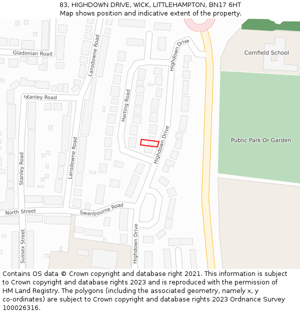 83, HIGHDOWN DRIVE, WICK, LITTLEHAMPTON, BN17 6HT: Location map and indicative extent of plot