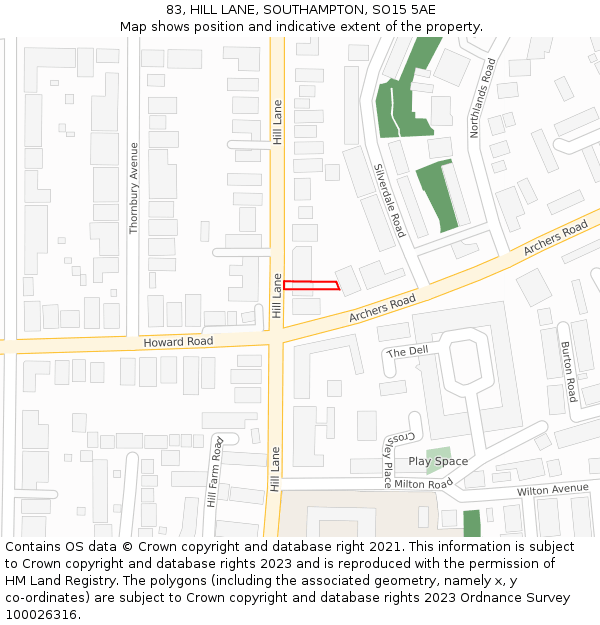 83, HILL LANE, SOUTHAMPTON, SO15 5AE: Location map and indicative extent of plot