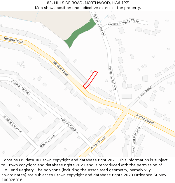 83, HILLSIDE ROAD, NORTHWOOD, HA6 1PZ: Location map and indicative extent of plot