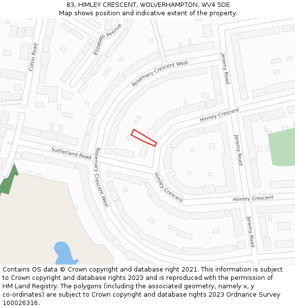 83, HIMLEY CRESCENT, WOLVERHAMPTON, WV4 5DE: Location map and indicative extent of plot