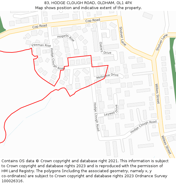 83, HODGE CLOUGH ROAD, OLDHAM, OL1 4PX: Location map and indicative extent of plot