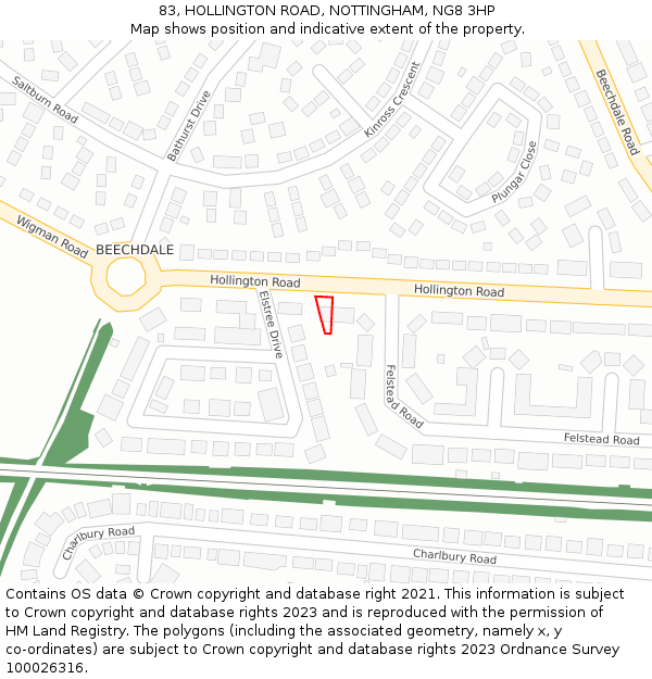 83, HOLLINGTON ROAD, NOTTINGHAM, NG8 3HP: Location map and indicative extent of plot