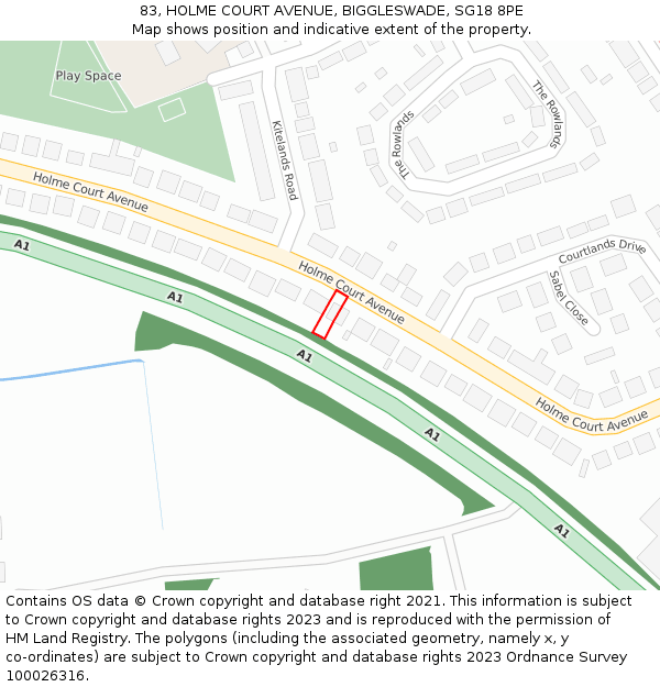 83, HOLME COURT AVENUE, BIGGLESWADE, SG18 8PE: Location map and indicative extent of plot