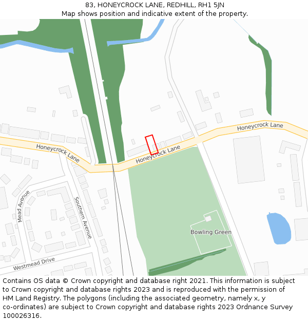 83, HONEYCROCK LANE, REDHILL, RH1 5JN: Location map and indicative extent of plot