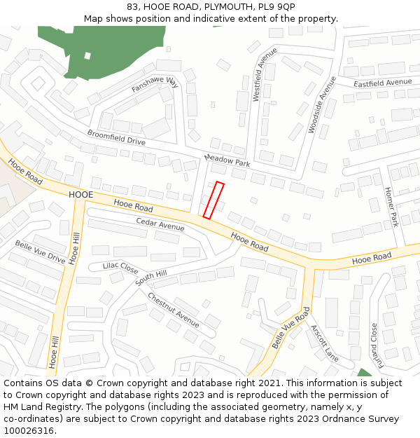 83, HOOE ROAD, PLYMOUTH, PL9 9QP: Location map and indicative extent of plot