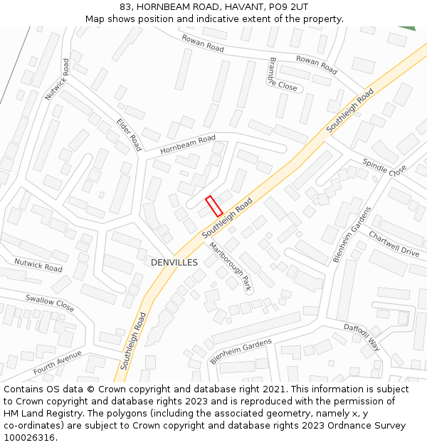 83, HORNBEAM ROAD, HAVANT, PO9 2UT: Location map and indicative extent of plot