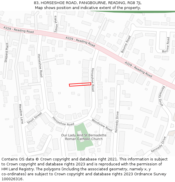 83, HORSESHOE ROAD, PANGBOURNE, READING, RG8 7JL: Location map and indicative extent of plot