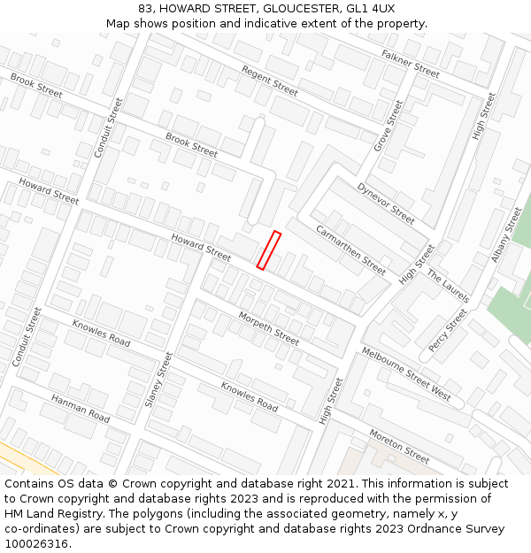 83, HOWARD STREET, GLOUCESTER, GL1 4UX: Location map and indicative extent of plot