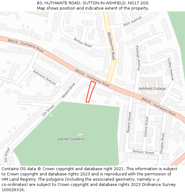 83, HUTHWAITE ROAD, SUTTON-IN-ASHFIELD, NG17 2GS: Location map and indicative extent of plot