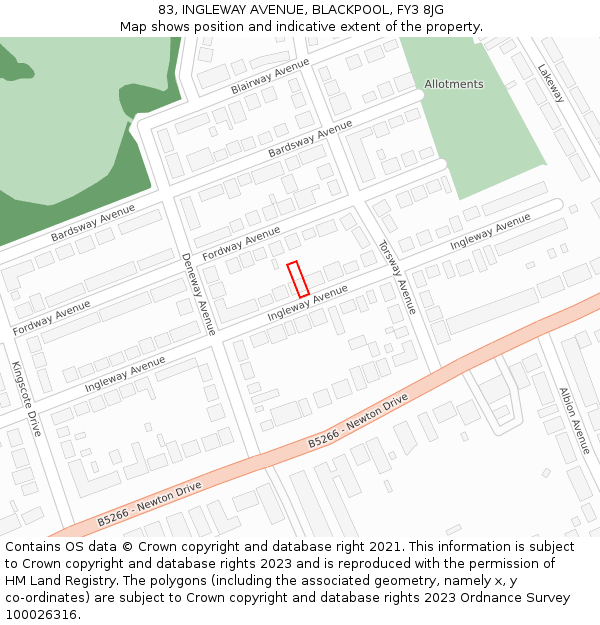 83, INGLEWAY AVENUE, BLACKPOOL, FY3 8JG: Location map and indicative extent of plot