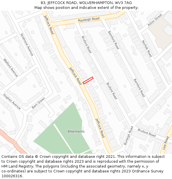 83, JEFFCOCK ROAD, WOLVERHAMPTON, WV3 7AG: Location map and indicative extent of plot