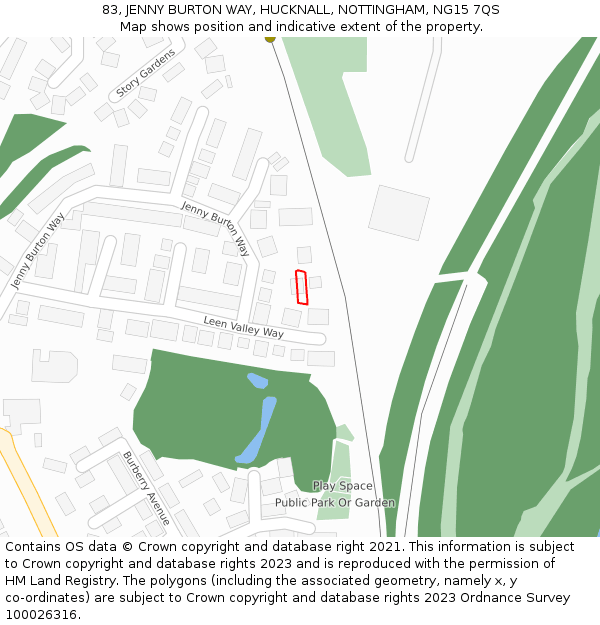 83, JENNY BURTON WAY, HUCKNALL, NOTTINGHAM, NG15 7QS: Location map and indicative extent of plot