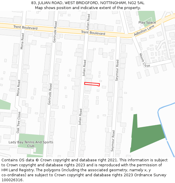 83, JULIAN ROAD, WEST BRIDGFORD, NOTTINGHAM, NG2 5AL: Location map and indicative extent of plot