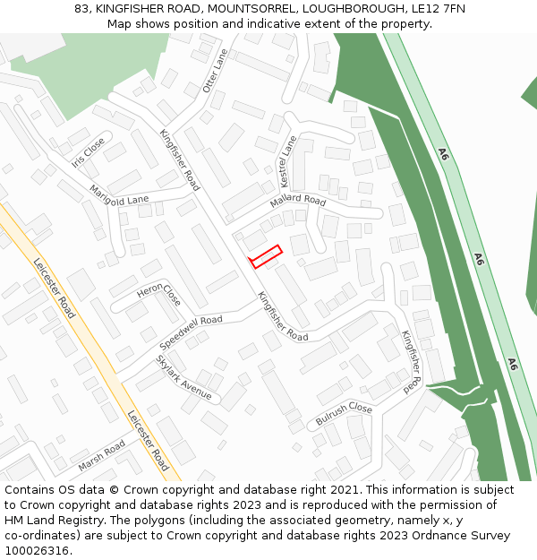 83, KINGFISHER ROAD, MOUNTSORREL, LOUGHBOROUGH, LE12 7FN: Location map and indicative extent of plot