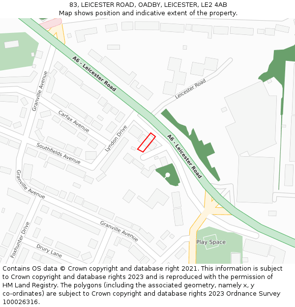 83, LEICESTER ROAD, OADBY, LEICESTER, LE2 4AB: Location map and indicative extent of plot