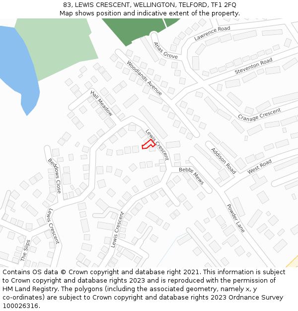 83, LEWIS CRESCENT, WELLINGTON, TELFORD, TF1 2FQ: Location map and indicative extent of plot