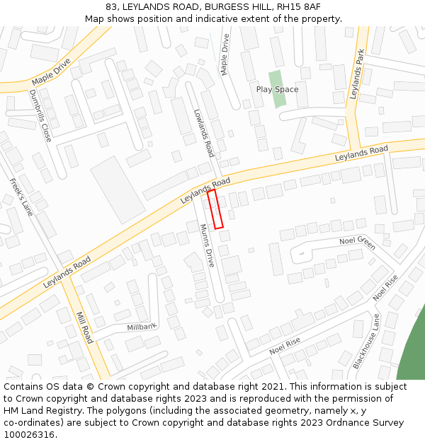 83, LEYLANDS ROAD, BURGESS HILL, RH15 8AF: Location map and indicative extent of plot