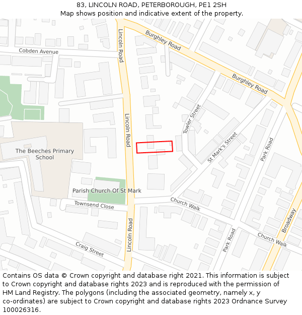 83, LINCOLN ROAD, PETERBOROUGH, PE1 2SH: Location map and indicative extent of plot