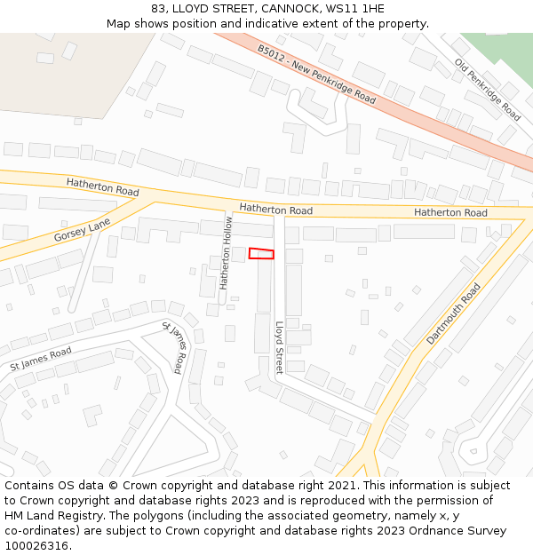 83, LLOYD STREET, CANNOCK, WS11 1HE: Location map and indicative extent of plot