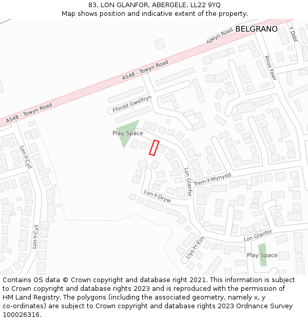 83, LON GLANFOR, ABERGELE, LL22 9YQ: Location map and indicative extent of plot