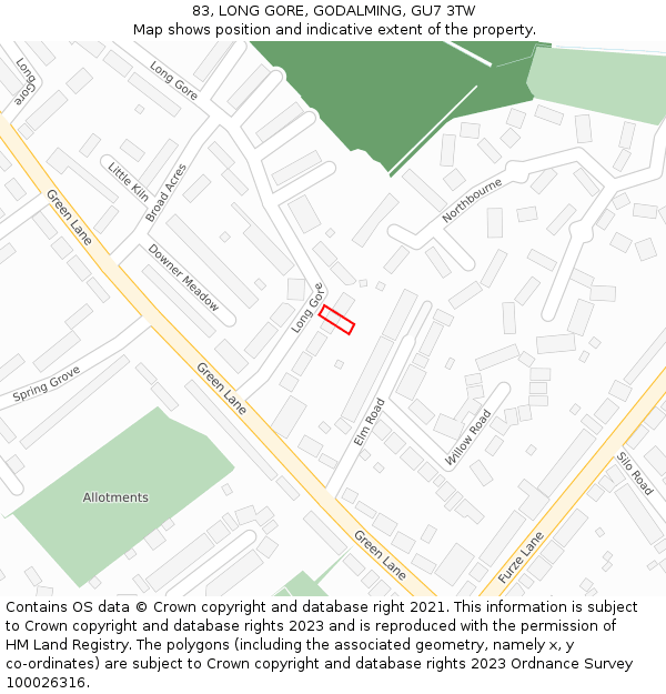 83, LONG GORE, GODALMING, GU7 3TW: Location map and indicative extent of plot