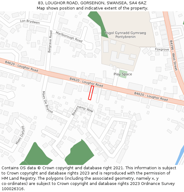 83, LOUGHOR ROAD, GORSEINON, SWANSEA, SA4 6AZ: Location map and indicative extent of plot