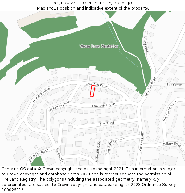 83, LOW ASH DRIVE, SHIPLEY, BD18 1JQ: Location map and indicative extent of plot