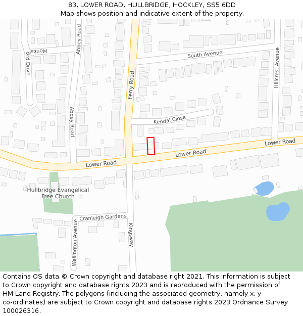 83, LOWER ROAD, HULLBRIDGE, HOCKLEY, SS5 6DD: Location map and indicative extent of plot