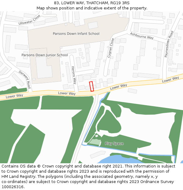 83, LOWER WAY, THATCHAM, RG19 3RS: Location map and indicative extent of plot