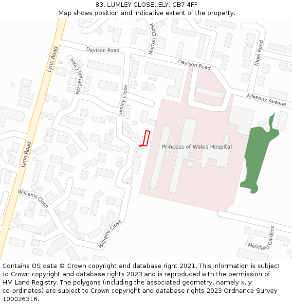 83, LUMLEY CLOSE, ELY, CB7 4FF: Location map and indicative extent of plot