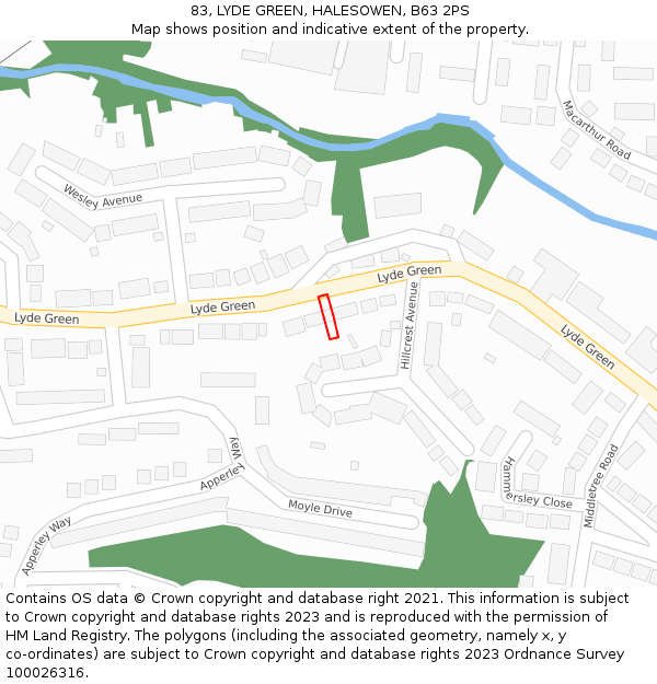83, LYDE GREEN, HALESOWEN, B63 2PS: Location map and indicative extent of plot