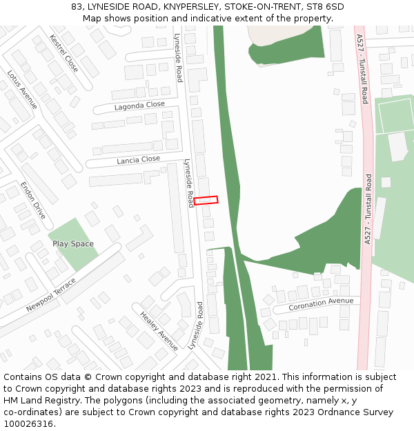 83, LYNESIDE ROAD, KNYPERSLEY, STOKE-ON-TRENT, ST8 6SD: Location map and indicative extent of plot