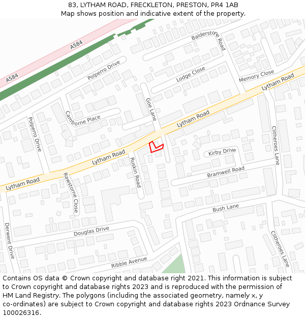 83, LYTHAM ROAD, FRECKLETON, PRESTON, PR4 1AB: Location map and indicative extent of plot