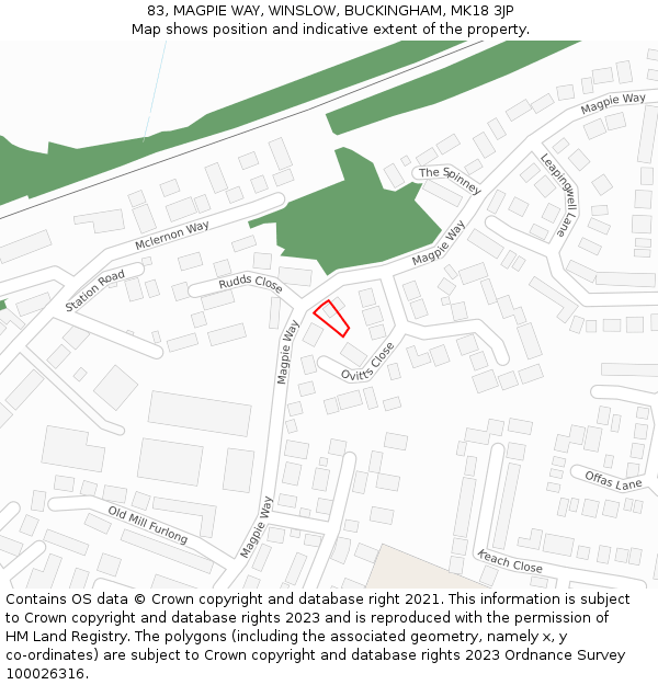 83, MAGPIE WAY, WINSLOW, BUCKINGHAM, MK18 3JP: Location map and indicative extent of plot