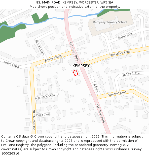 83, MAIN ROAD, KEMPSEY, WORCESTER, WR5 3JA: Location map and indicative extent of plot